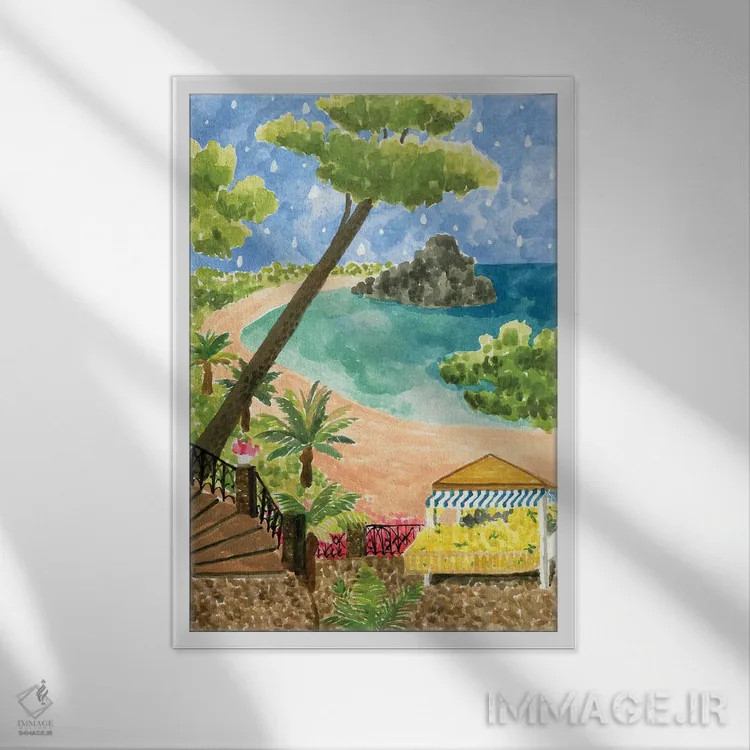 تابلو دکوراتیو تابستان ایتالیایی اثر کارولین چسیا - نمای قابدار سفید