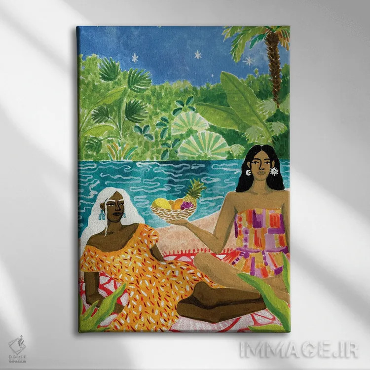 تابلو دکوراتیو بانوان کنار رودخانه اثر کارولین چسیا - نمای روبهرو روی دیوار