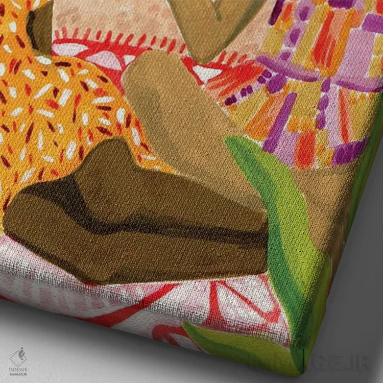 تابلو دکوراتیو بانوان کنار رودخانه اثر کارولین چسیا - نمای نزدیک بافت بوم