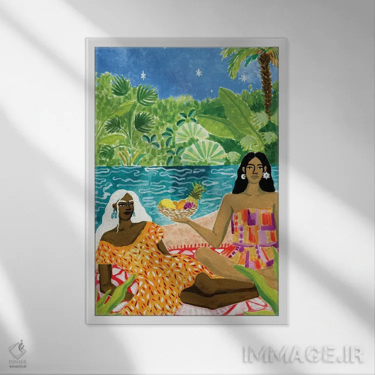 تابلو دکوراتیو بانوان کنار رودخانه اثر کارولین چسیا - نمای قابدار سفید