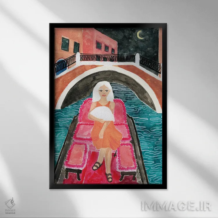 تابلو دکوراتیو گوندولا در ونیز اثر کارولین چسیا - نمای قابدار مشکی