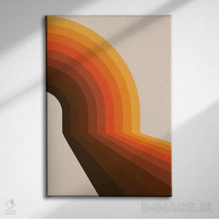 تابلو انتزاعی نیم کمان طلایی اثر دیزاینز سرکا ۷۸ - نمای روبهرو روی دیوار