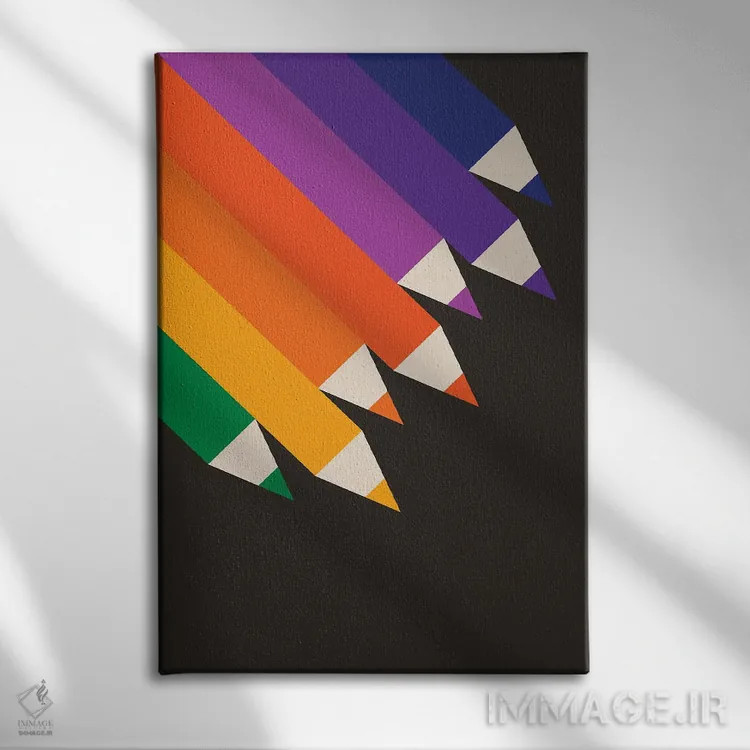 تابلو دکوراتیو مدادها بالا اثر دیزاینز سرکا ۷۸ - نمای روبهرو روی دیوار