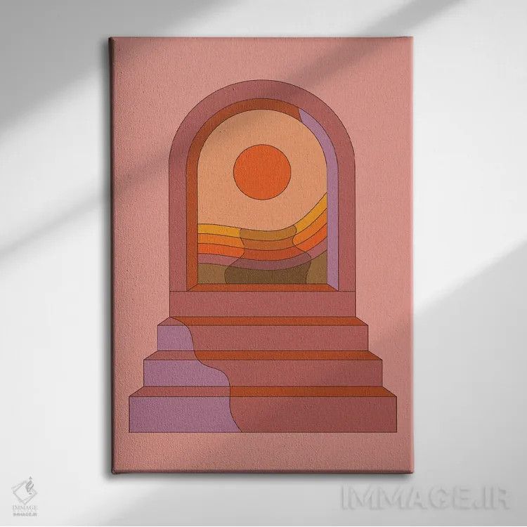 تابلو مدرن غروب قوسی شکل اثر دیزاینز سرکا ۷۸ - نمای روبهرو روی دیوار