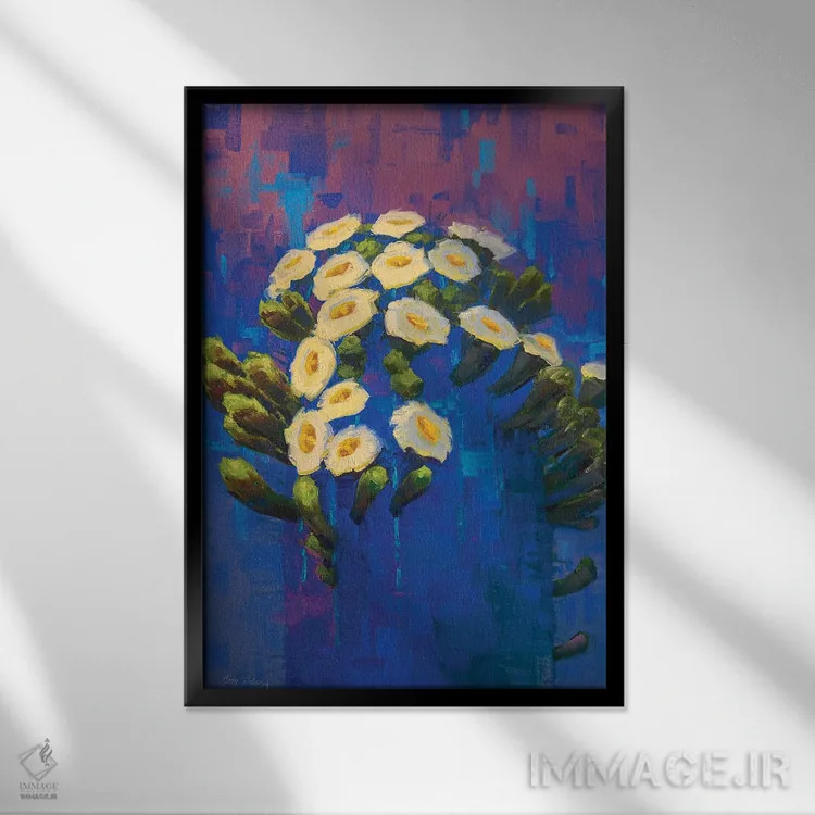 تابلو دکوراتیو ساگوارو در آبی اثر کدی دی لانگ - نمای قابدار مشکی