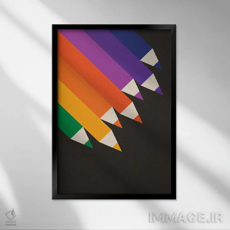 تابلو دکوراتیو مدادها بالا اثر دیزاینز سرکا ۷۸ - نمای قابدار مشکی