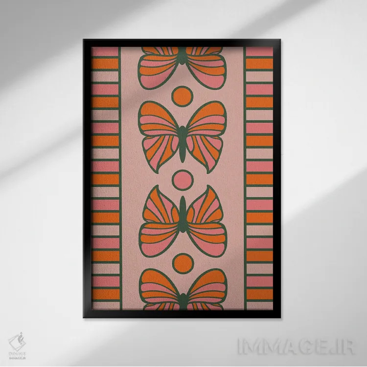 تابلو مدرن خط پروانه ای اثر دیزاینز سرکا ۷۸ - نمای قابدار مشکی