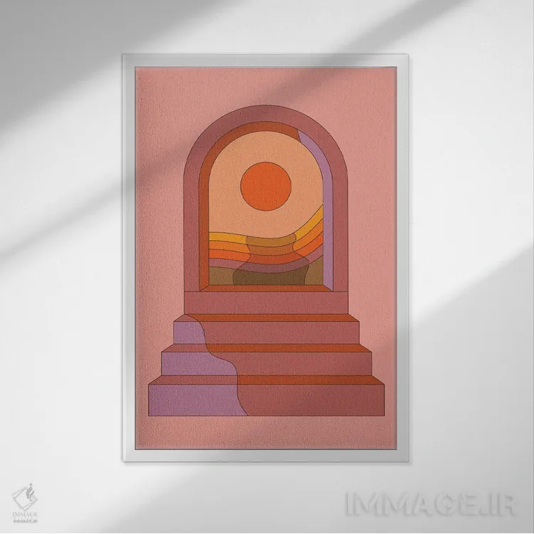 تابلو مدرن غروب قوسی شکل اثر دیزاینز سرکا ۷۸ - نمای قابدار سفید