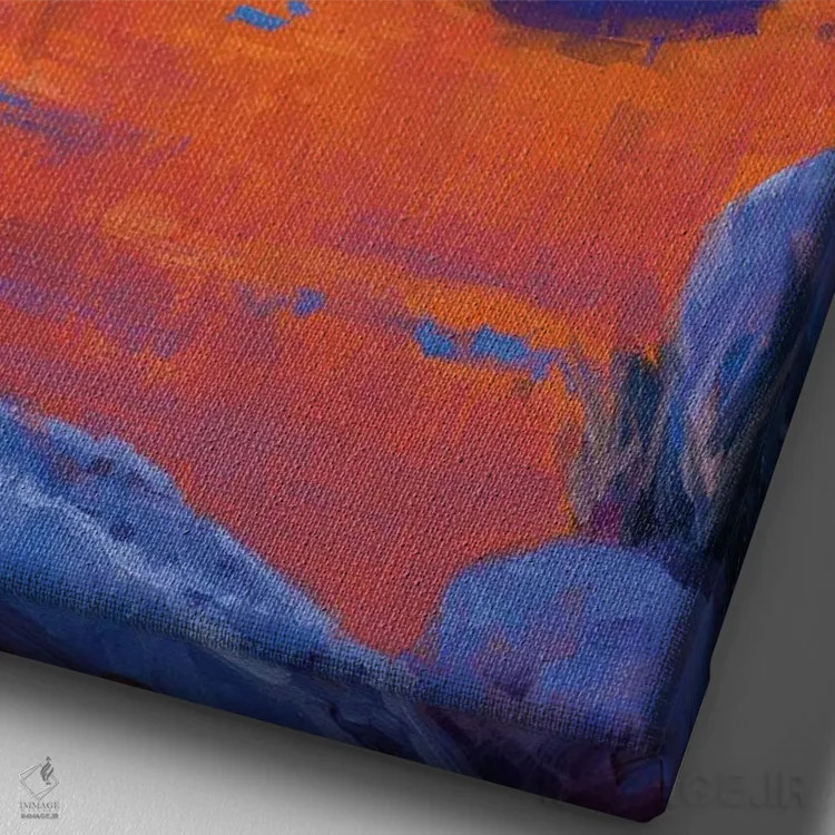 تابلو دکوراتیو مطالعه در نارنجی و آبی اثر کدی دی لانگ - نمای نزدیک بافت بوم