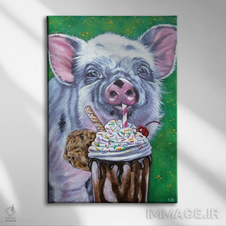 تابلو دکوراتیو خوکی اثر سیندی دودس - نمای روبهرو روی دیوار