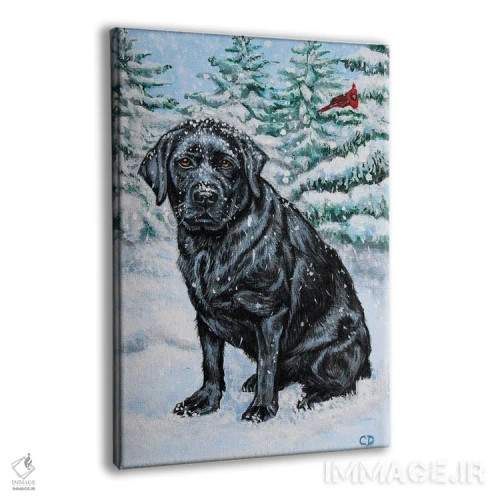 تابلو دکوراتیو لابرادور سیاه برفی اثر سیندی دودس - نمای پرسپکتیو محصول