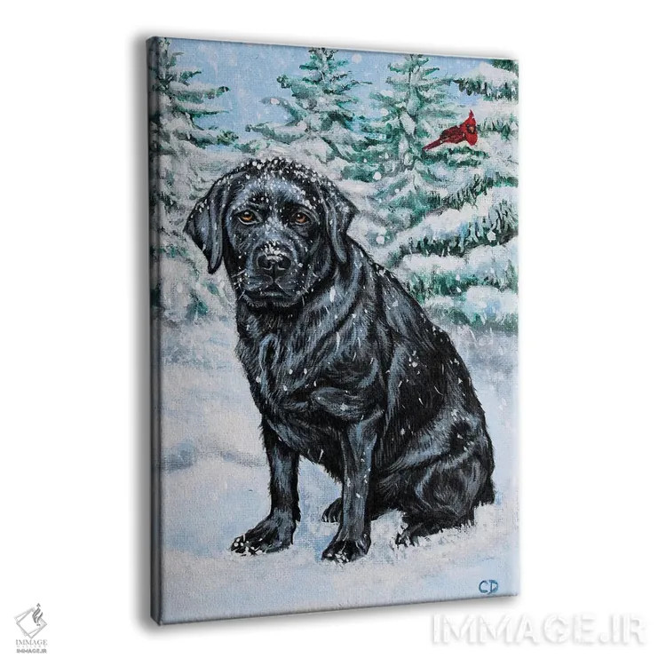 تابلو دکوراتیو لابرادور سیاه برفی اثر سیندی دودس - نمای پرسپکتیو محصول