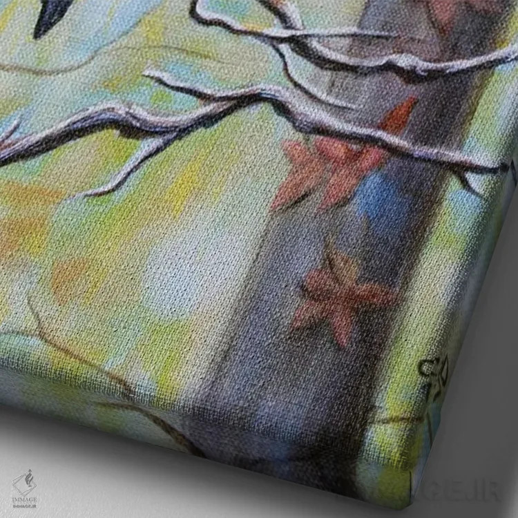 تابلو دکوراتیو وودی اثر سیندی دودس - نمای نزدیک بافت بوم