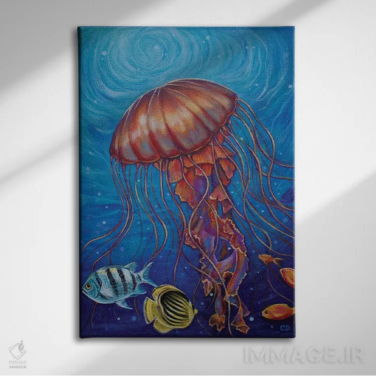 تابلو دکوراتیو عروس دریایی اثر سیندی دودس - نمای روبهرو روی دیوار