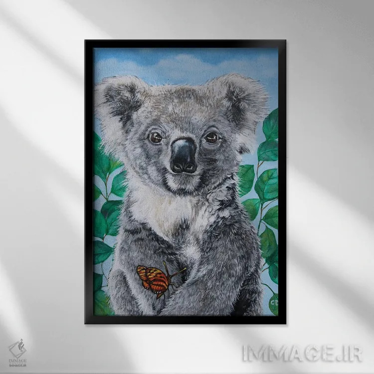 تابلو دکوراتیو کوالا اثر سیندی دودس - نمای قابدار مشکی