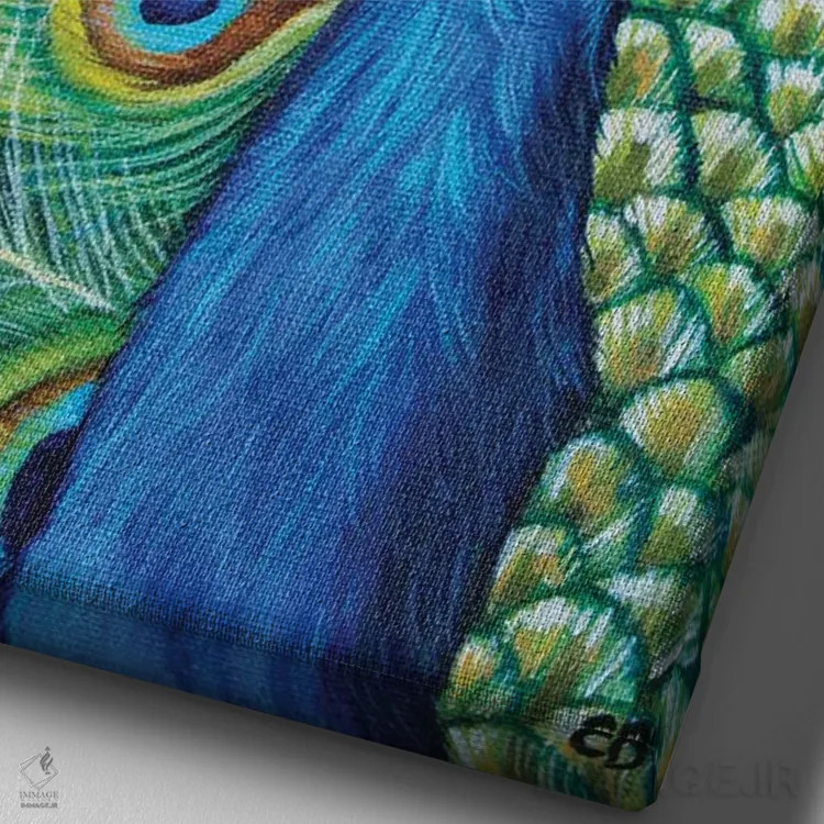 تابلو دکوراتیو طاووس اثر سیندی دودس - نمای نزدیک بافت بوم