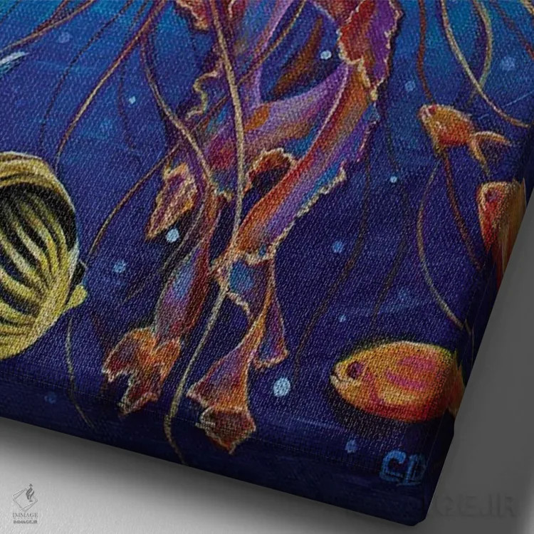 تابلو دکوراتیو عروس دریایی اثر سیندی دودس - نمای نزدیک بافت بوم