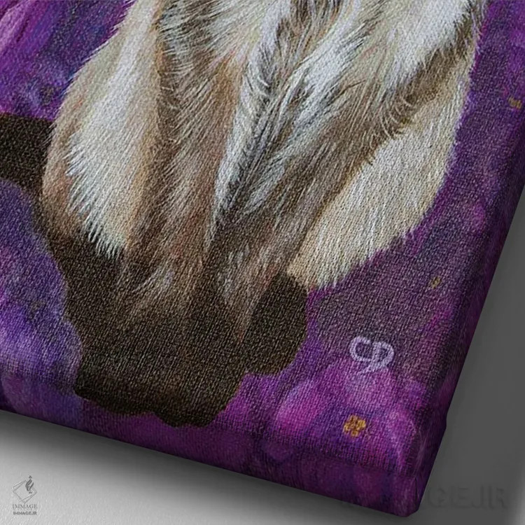 تابلو دکوراتیو گربه با لیلاک ها اثر سیندی دودس - نمای نزدیک بافت بوم