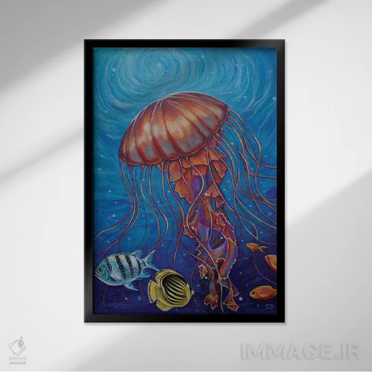 تابلو دکوراتیو عروس دریایی اثر سیندی دودس - نمای قابدار مشکی