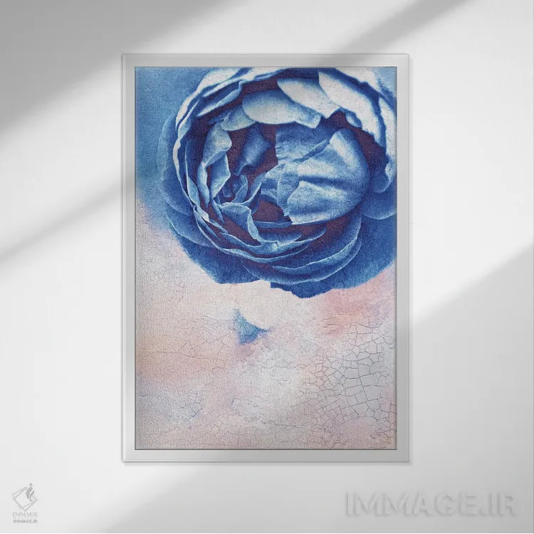 تابلو دکوراتیو رز آبی اثر کلودیا دروسرت - نمای قابدار سفید