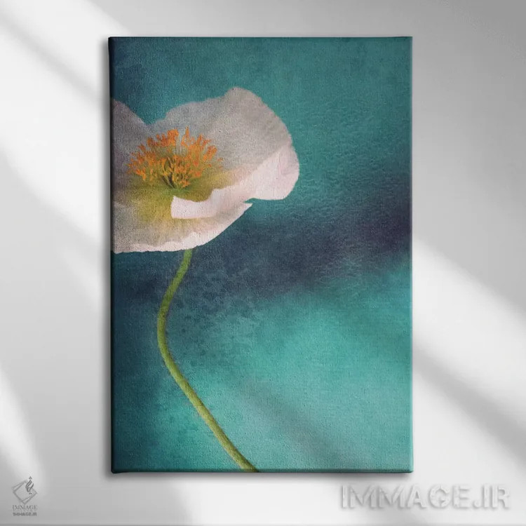 تابلو دکوراتیو شقایق آبی اثر کلودیا دروسرت - نمای روبهرو روی دیوار