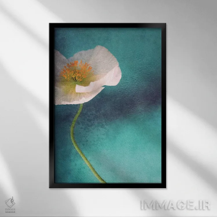 تابلو دکوراتیو شقایق آبی اثر کلودیا دروسرت - نمای قابدار مشکی