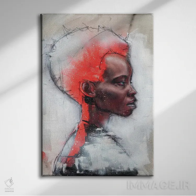 تابلو دکوراتیو زن آفریقایی جسور و زیبا اثر کدی سن - نمای روبهرو روی دیوار