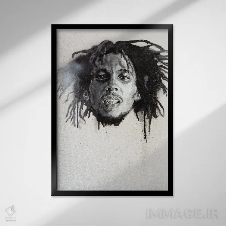 تابلو دکوراتیو باب مارلی اثر کدی سن - نمای قابدار مشکی