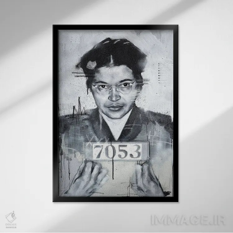 تابلو دکوراتیو رزا پارکس اثر کدی سن - نمای قابدار مشکی