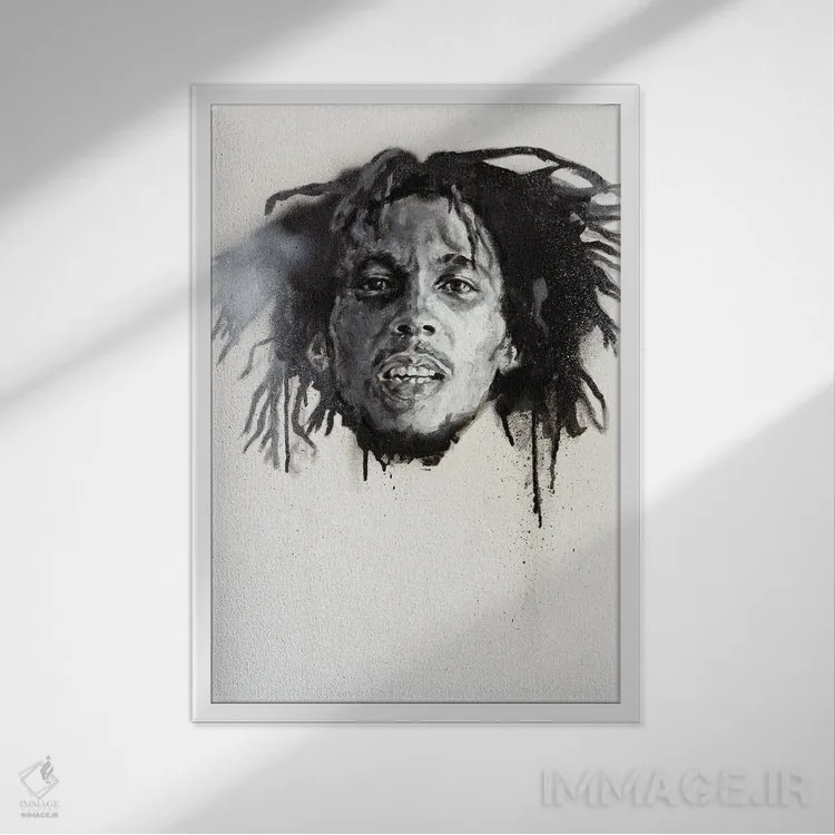 تابلو دکوراتیو باب مارلی اثر کدی سن - نمای قابدار سفید