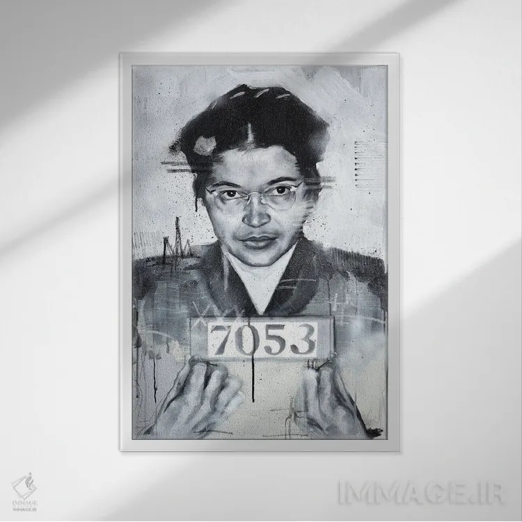 تابلو دکوراتیو رزا پارکس اثر کدی سن - نمای قابدار سفید