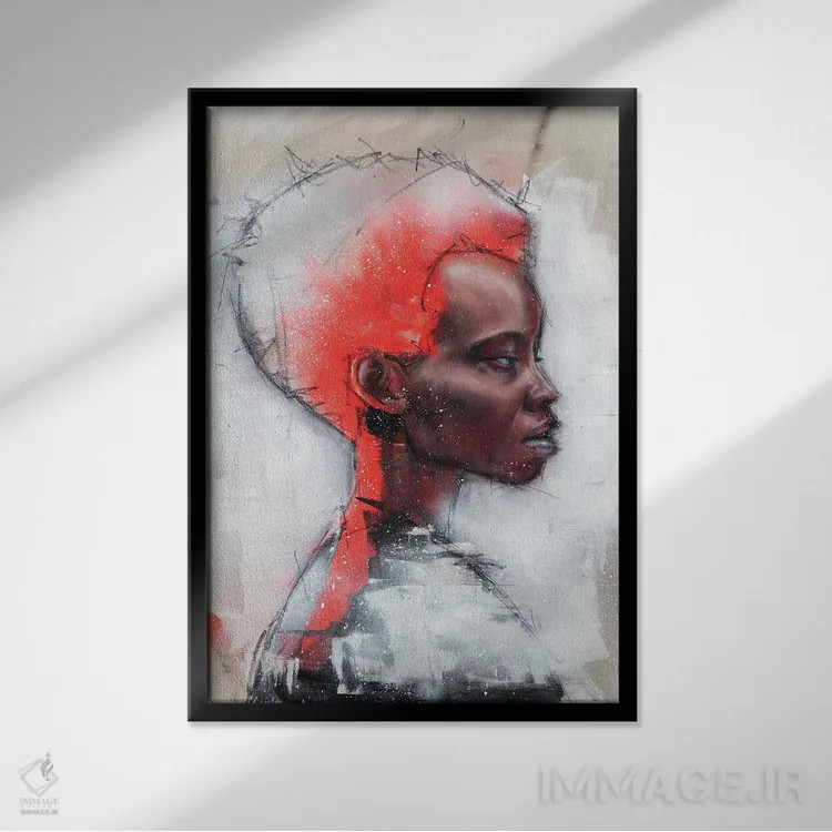 تابلو دکوراتیو زن آفریقایی جسور و زیبا اثر کدی سن - نمای قابدار مشکی