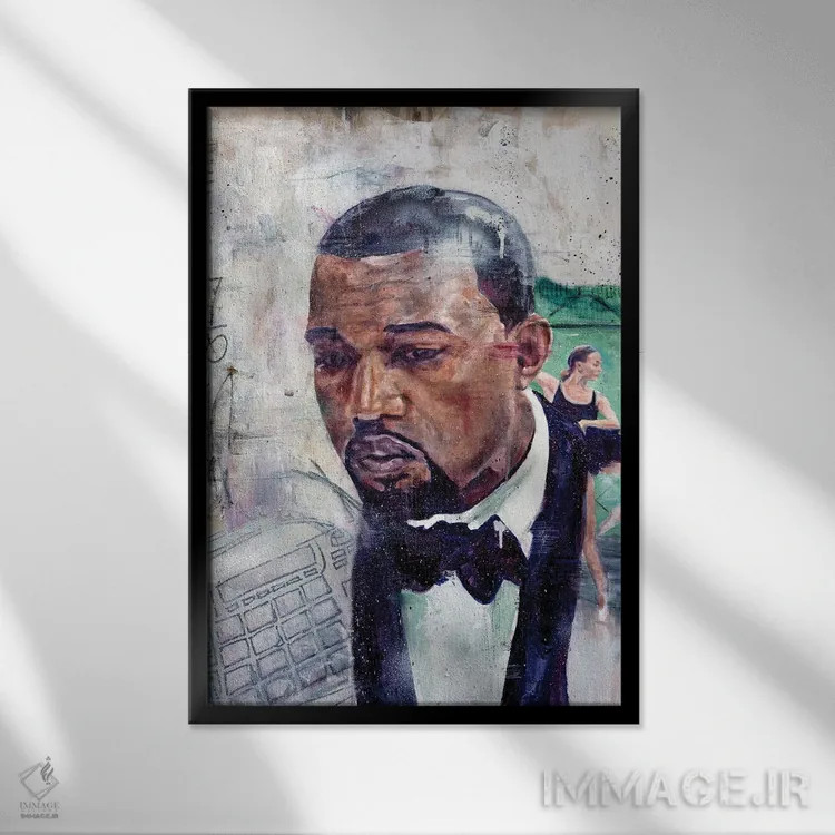 تابلو دکوراتیو کانیه، آهنگ "ران اوی" اثر کدی سن - نمای قابدار مشکی