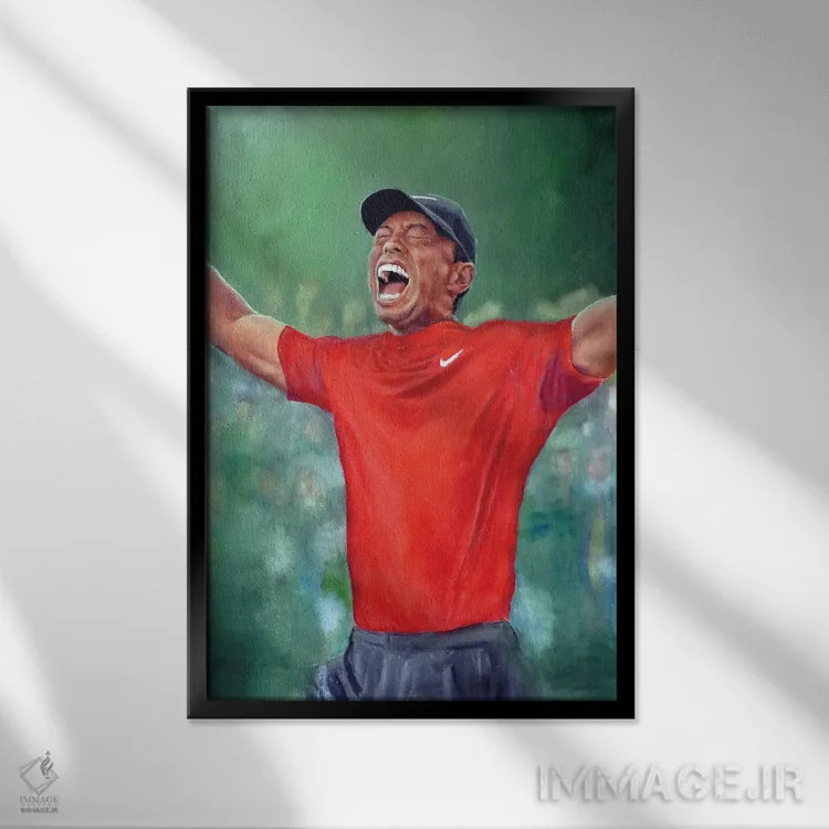 تابلو دکوراتیو تایگر وودز اثر کدی سن - نمای قابدار مشکی