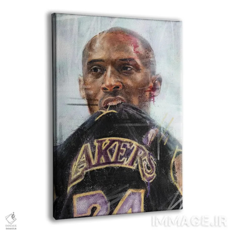 تابلو دکوراتیو کوبه برایانت در حال گاز گرفتن پیراهن اثر کدی سن - نمای پرسپکتیو محصول