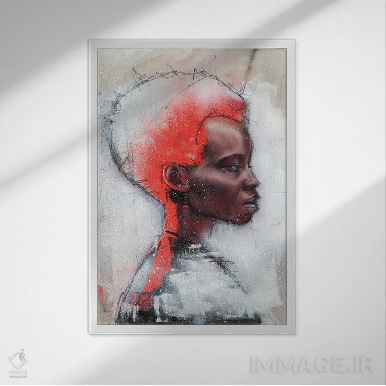 تابلو دکوراتیو زن آفریقایی جسور و زیبا اثر کدی سن - نمای قابدار سفید