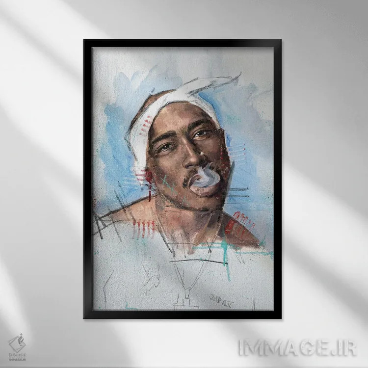 تابلو دکوراتیو توپاک اثر کدی سن - نمای قابدار مشکی