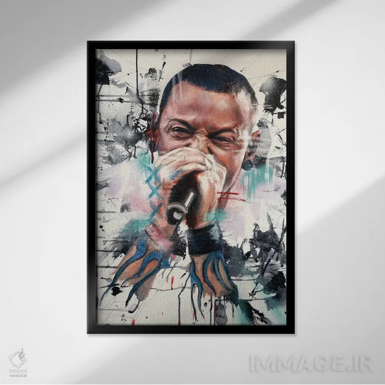 تابلو دکوراتیو چستر بنینگتون اثر کدی سن - نمای قابدار مشکی