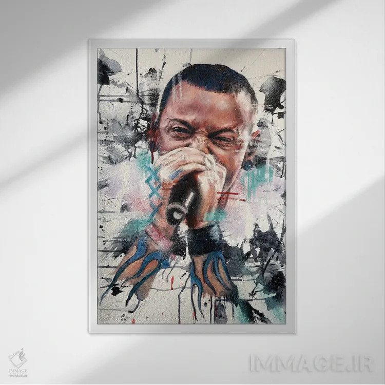 تابلو دکوراتیو چستر بنینگتون اثر کدی سن - نمای قابدار سفید