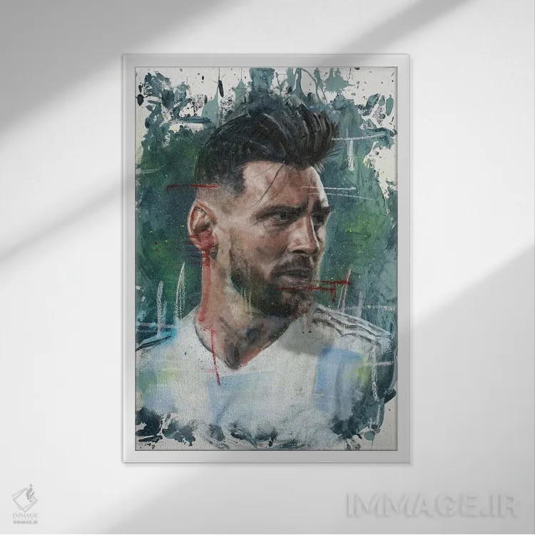 تابلو دکوراتیو لیونل مسی اثر کدی سن - نمای قابدار سفید