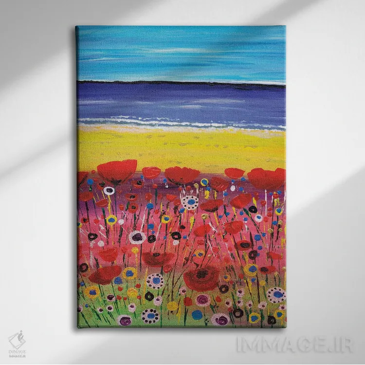 تابلو انتزاعی شقایق های یادبود اثر کارولین دانکن آرت - نمای روبهرو روی دیوار