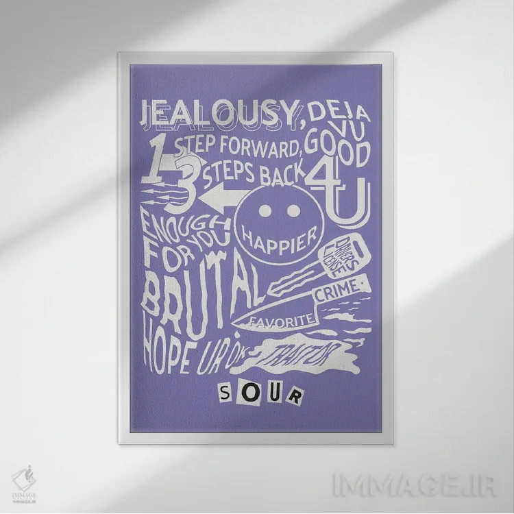 تابلو دکوراتیو فهرست آهنگ های "ساور" اثر کراس رودز آرت - نمای قابدار سفید