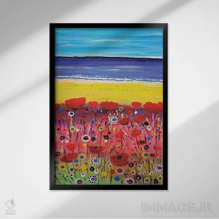 تابلو انتزاعی شقایق های یادبود اثر کارولین دانکن آرت - نمای قابدار مشکی