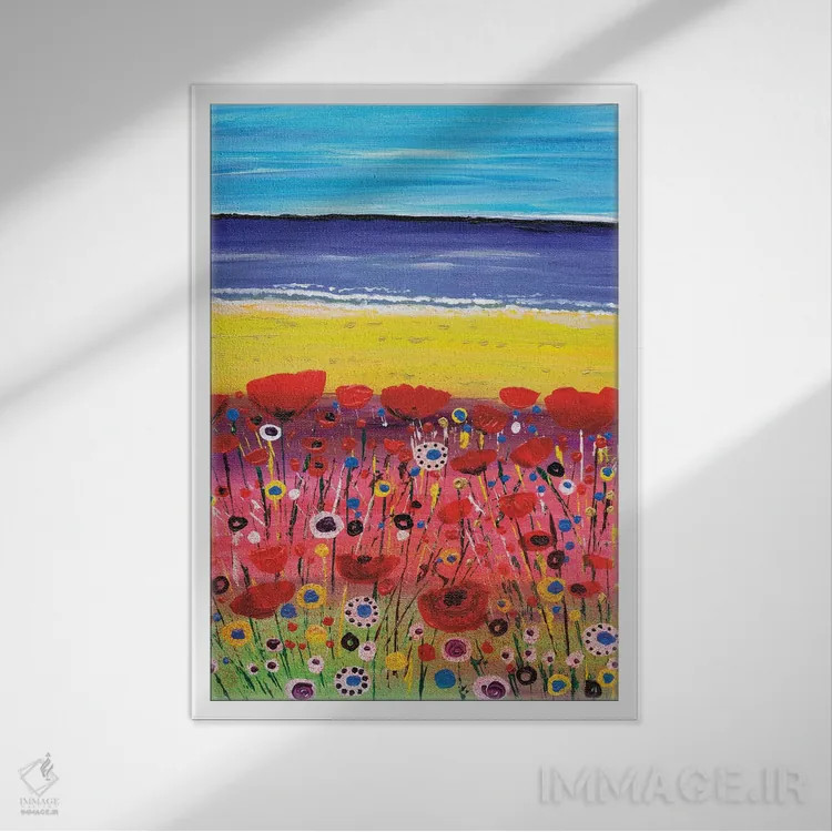 تابلو انتزاعی شقایق های یادبود اثر کارولین دانکن آرت - نمای قابدار سفید