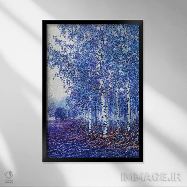 تابلو دکوراتیو آبی اثر شارلوت ادر - نمای قابدار مشکی