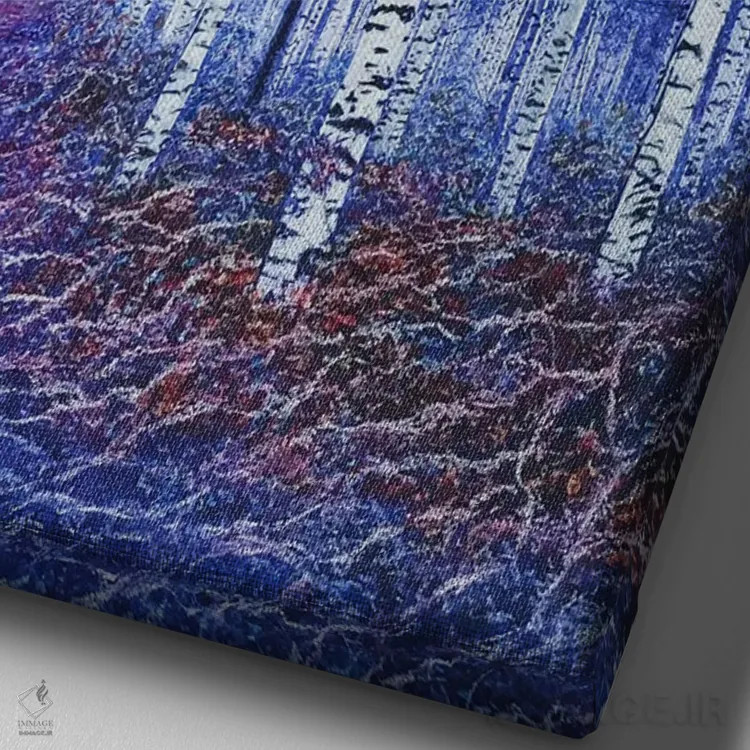 تابلو دکوراتیو آبی اثر شارلوت ادر - نمای نزدیک بافت بوم