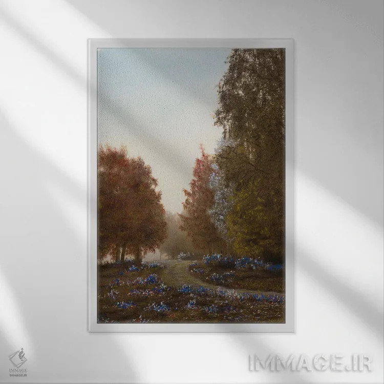 تابلو دکوراتیو منظره با رنگ قرمز اثر شارلوت ادر - نمای قابدار سفید