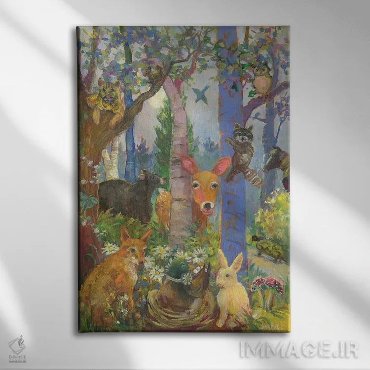 تابلو دکوراتیو حیوانات جنگل اثر کترین ام الیوت - نمای روبهرو روی دیوار