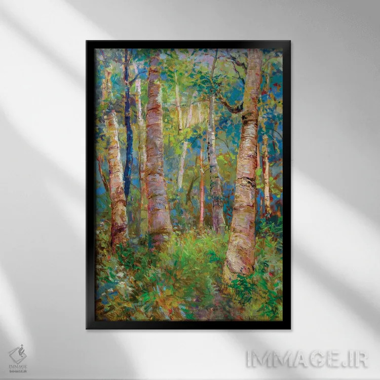 تابلو دکوراتیو جنگل کوچک توس اثر کترین ام الیوت - نمای قابدار مشکی