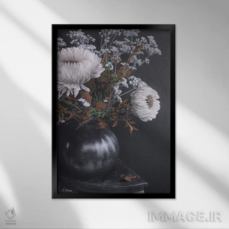 تابلو دکوراتیو طبیعت بی جان اثر شارلوت ادر - نمای قابدار مشکی